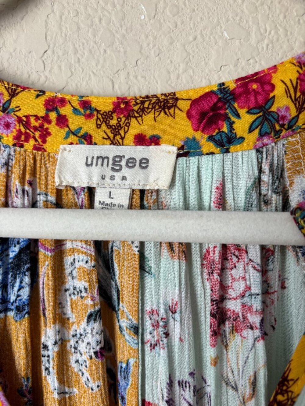 Umgee Boho Floral Mixed Print Split Neck Babydoll Peasant Mini Dress - Picture 4 of 10